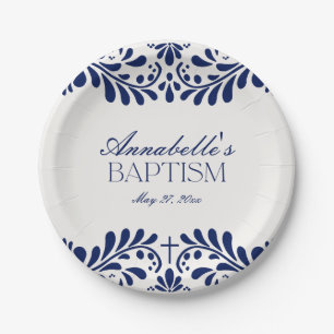 Plato De Papel Blue Talavera Tile Español Fiesta Baptismo