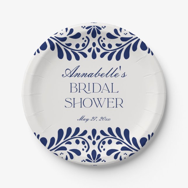 Plato De Papel Blue Talavera Tile Español Fiesta Bridal Ducha (Anverso)