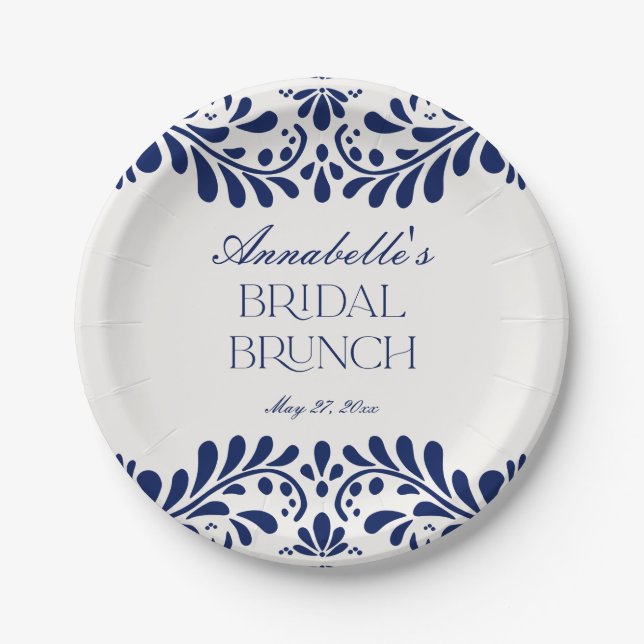 Plato De Papel Blue Talavera Tile Español Fiesta Bridal Ducha (Anverso)