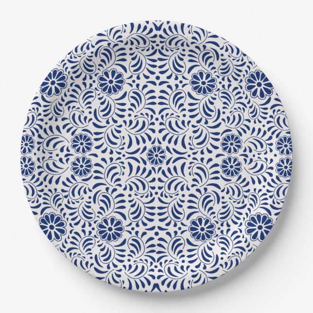 Plato De Papel Blue Talavera Tile Español Style Fiesta (Anverso)