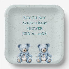 Plato De Papel Blue Teddy Bears Twin Baby Shower