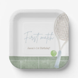 Plato De Papel Blue Tennis First Birthday Boy Preppy Classic 