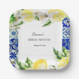 Plato De Papel Blue Tile Lemon Italian Bridal Shower
