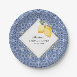 Plato De Papel Blue Tile & Lemons Ducha de novias española italia