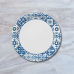 Plato De Papel Blue Tile Santorini de temática griega/ española<br><div class="desc">Platos de papel con papel de dosel de inspiración musical griega con azulejos azules Dancing Queen.</div>