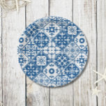 Plato De Papel Blue Tile Santorini de temática griega/ española<br><div class="desc">Platos de papel con papel de dosel de inspiración musical griega con azulejos azules Dancing Queen.</div>