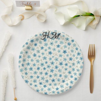 Plato De Papel Blue Tiny Flower Simple -Customize