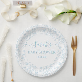 Plato De Papel Blue Toile Bear Baby Shower Boy