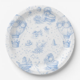Plato De Papel Blue Toile de Jouy Baby Shower Paper Plates