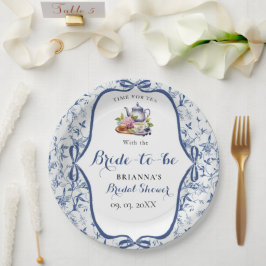 Plato De Papel Blue Toile de jouy Tea Fiesta Ducha de novia