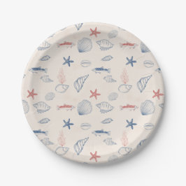 Plato De Papel Blue toile Ocean Paper Plate