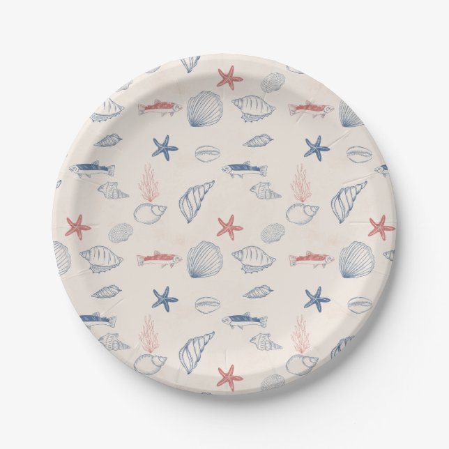 Plato De Papel Blue toile Ocean Paper Plate (Anverso)
