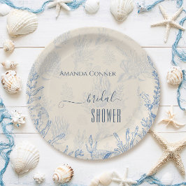 Plato De Papel Blue toile océano tema Bridal Shower