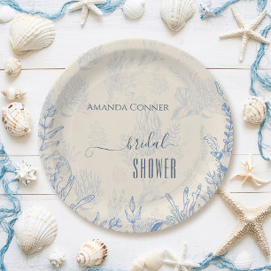 Plato De Papel Blue toile océano tema Bridal Shower