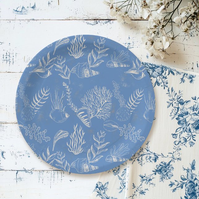 Plato De Papel Blue toile océano tema Bridal Shower (Subido por el creador)