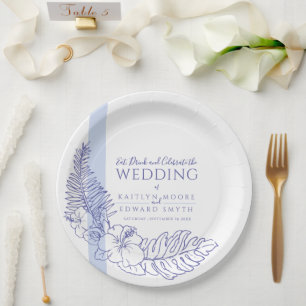 Plato De Papel blue tropical botanica line art wedding