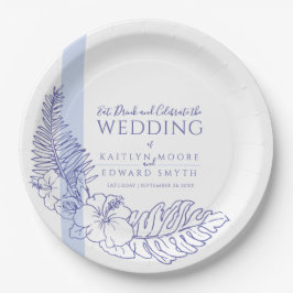Plato De Papel blue tropical botanica line art wedding