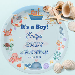 Plato De Papel Blue Under Sea Baby Boy Shower