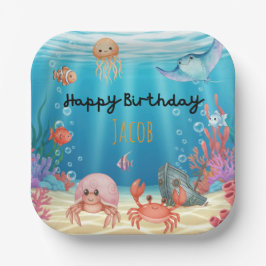 Plato De Papel Blue Under the Sea birthday