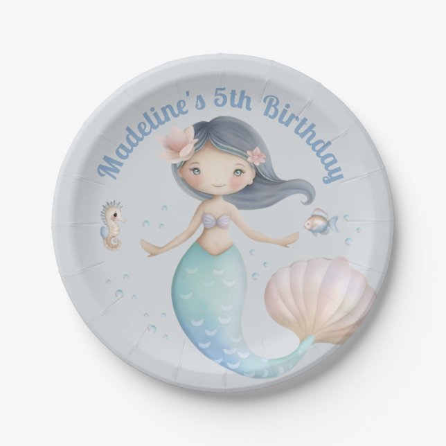 Plato De Papel Blue Under the Sea Mermaid Birthday Party (Anverso)