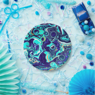 Plato De Papel Blue Verde azulada Ocean Swirls Fluid Art