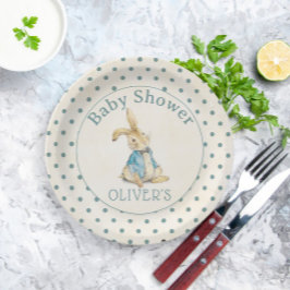 Plato De Papel Blue Vintage Peter The Rabbit Boy Baby Shower