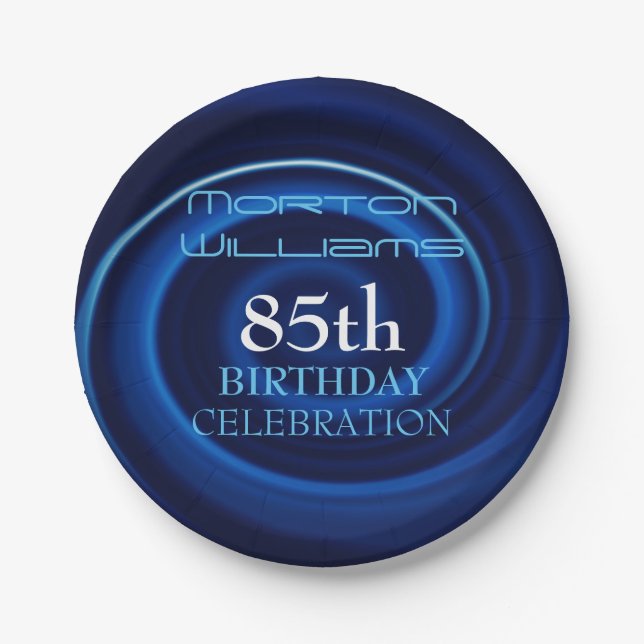 Plato De Papel Blue Vortex 85th Birthday Celebration Paper Plate (Anverso)