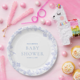 Plato De Papel Blue Whimsical Garden Chinoiserie Baby Shower