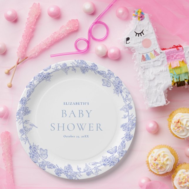 Plato De Papel Blue Whimsical Garden Chinoiserie Baby Shower (Fiesta)