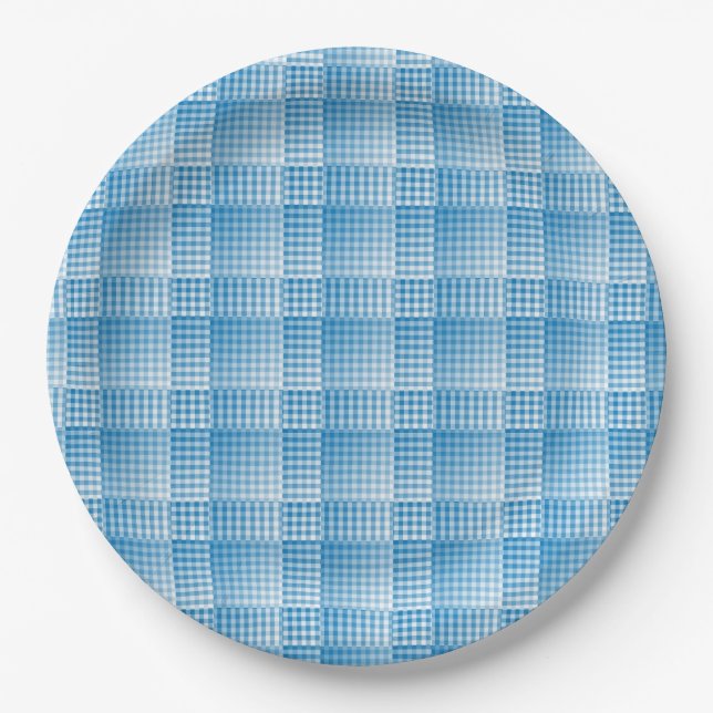 Plato De Papel Blue White Checker Abstract Pattern (Anverso)