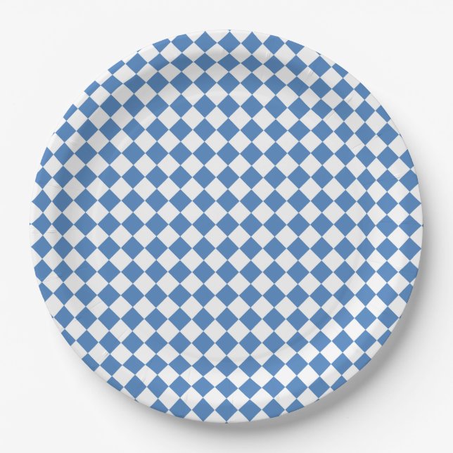 Plato De Papel Blue White Checker Diamond Pattern (Anverso)