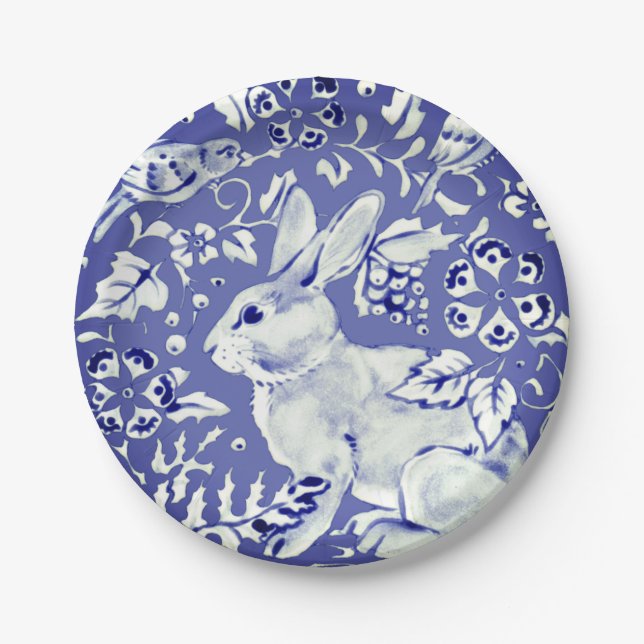 Plato De Papel Blue White China mira la floración de aves de cone (Anverso)