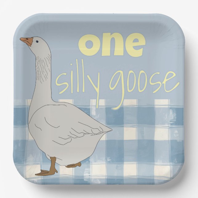 Plato De Papel Blue & White Plaid One Silly Goose (Anverso)