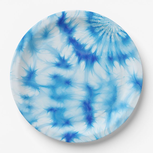 Plato De Papel Blue White Tie Dye (Anverso)