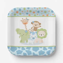Plato De Papel Blue Wild Safari Jungle Animals Party Paper Plate