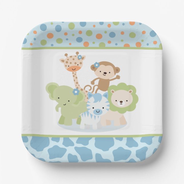 Plato De Papel Blue Wild Safari Jungle Animals Party Paper Plate (Anverso)