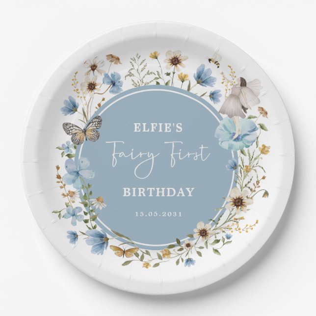Plato De Papel Blue Wildflower Fairy Princess Birthday Tea Fiesta (Anverso)