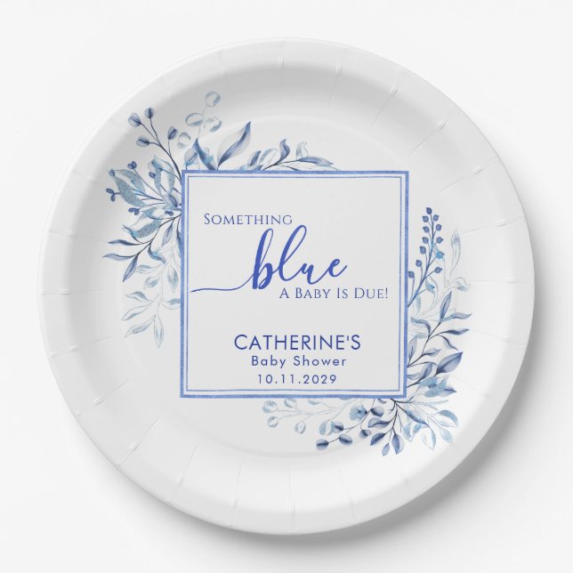 Plato De Papel Blue Wildflower Something Blue Baby Shower (Anverso)