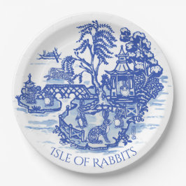 Plato De Papel Blue Willow Rabbit Island Whimy Pottery Look