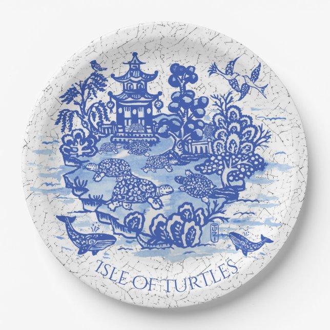 Plato De Papel Blue Willow Turlow Tortoise Garden (Anverso)