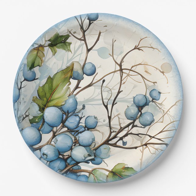 Plato De Papel Blue Winter Berries (Anverso)