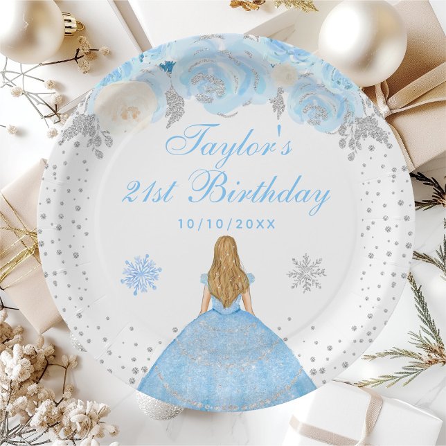 Plato De Papel Blue Winter Blonde Hair Princess Fiesta de cumplea (Subido por el creador)