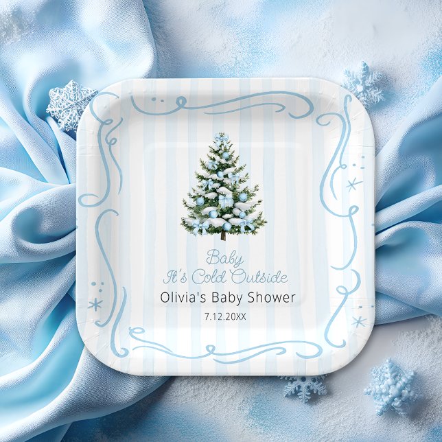 Plato De Papel Blue Winter Christmas Tree Baby Shower (Subido por el creador)