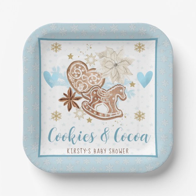 Plato De Papel Blue Winter Cookies & Cocoa Baby Shower (Anverso)