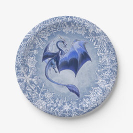 Plato De Papel Blue Winter Dragon Fantasy Nature Art