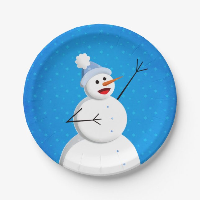 Plato De Papel Blue Winter Happy Snowman (Anverso)