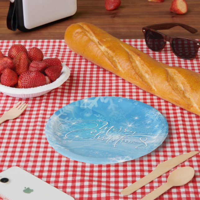Plato De Papel Blue Winter Merry Christmas Paper Plate (Picnic)