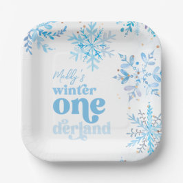 Plato De Papel Blue Winter Onederland Party Plates