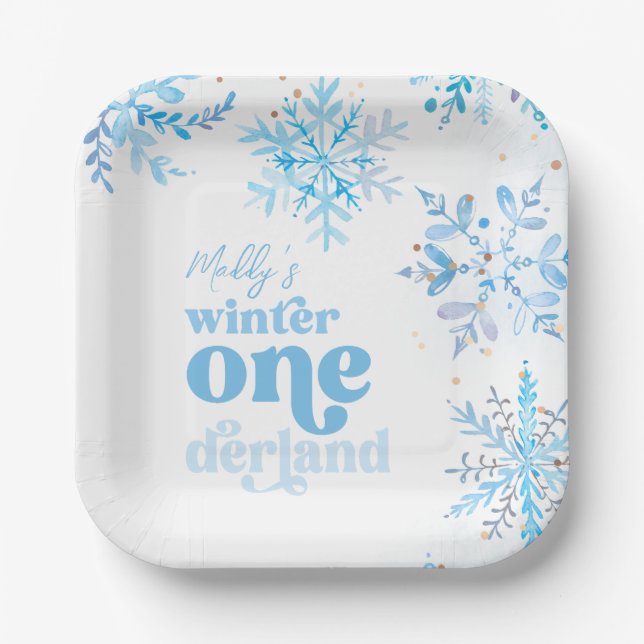 Plato De Papel Blue Winter Onederland Party Plates (Anverso)