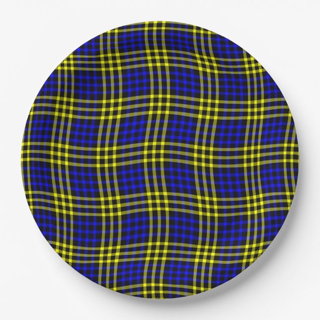 Plato De Papel Blue Yellow Plaid Checker Seamless Pattern (Anverso)
